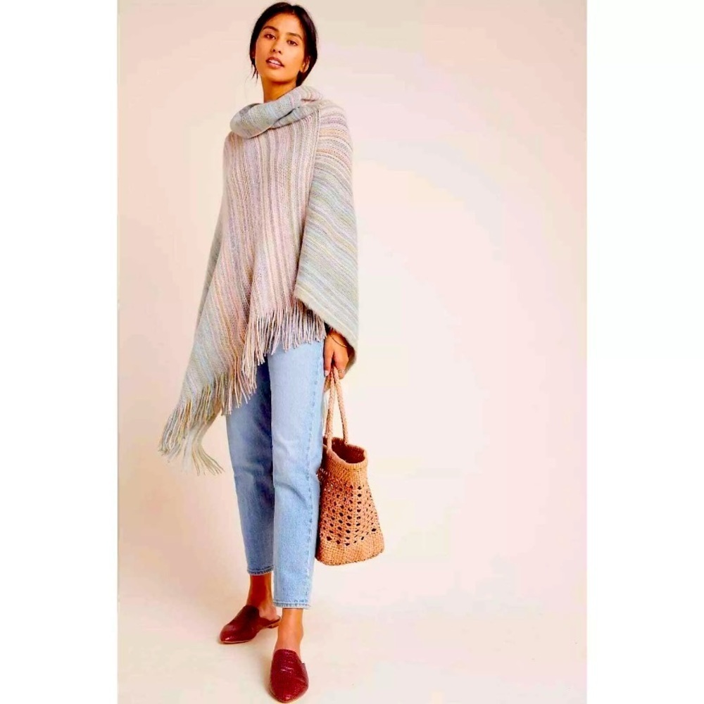 Anthropologie Saturday Sunday Women Vera Fringed Poncho Multicolor One Size $98